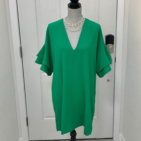 green ruffle dress zara